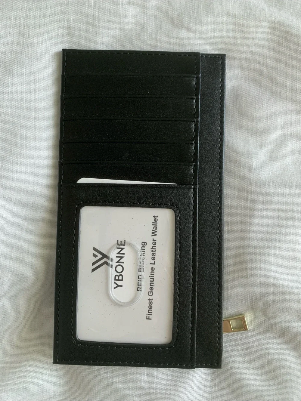 YBONNE Black Leather RFID Blocking Slim Card Holder Zipper Wallet NWT